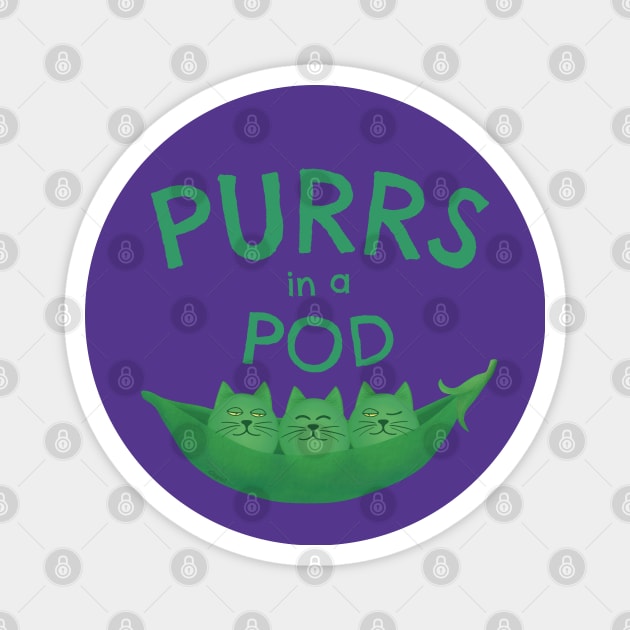 Purrs in a Pod – Cute Cartoon Drawing of Veggie Cat Peas Magnet by Crystal Raymond